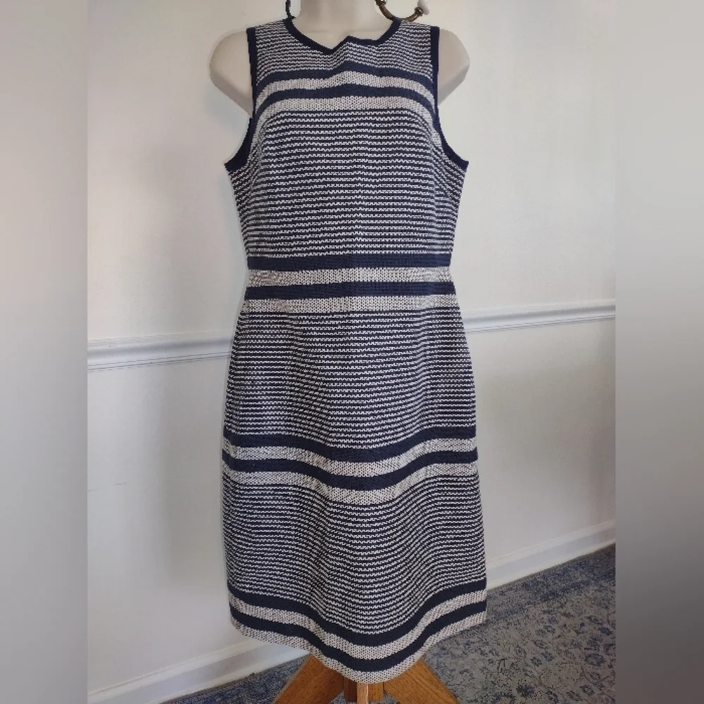 J. Crew Navy and Off White Tweed Sheath Dress NWOT Size 6